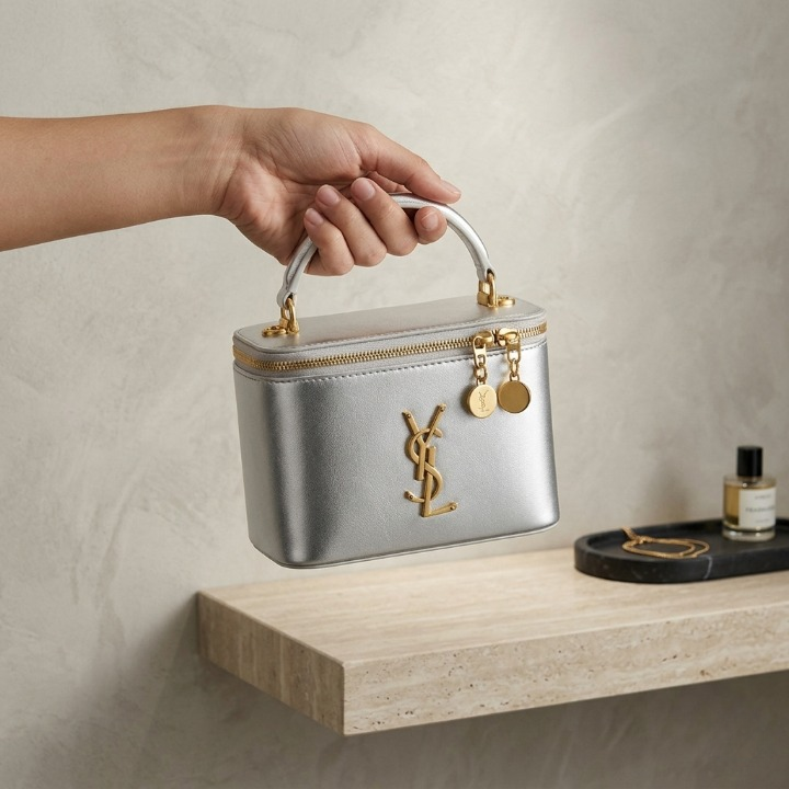 Black Synthetic Leather Beauty Bag – Makeup Organizer & Travel Cosmetic Pouch Product Description