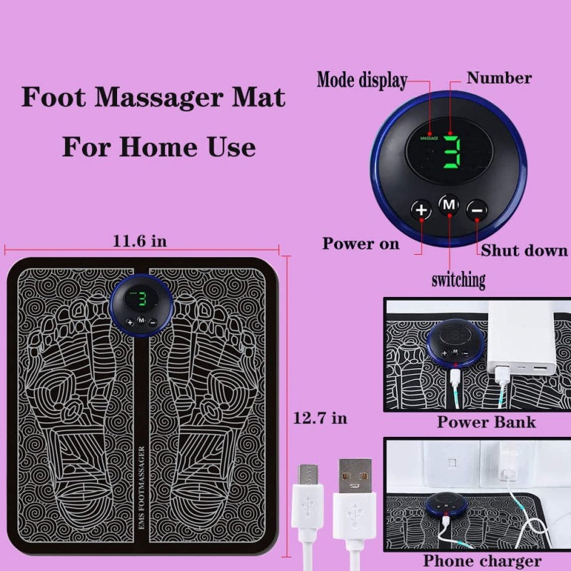 EMS Foot Massager Mat – Electric TENS Foot Massage Pad with Smart Display
