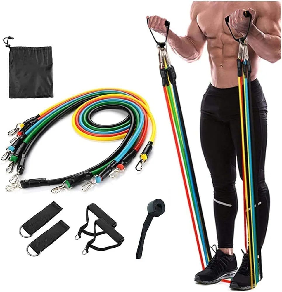 11-in-1 Natural Latex Resistance Bands Set – Portable Strength Training Exercise Kit
