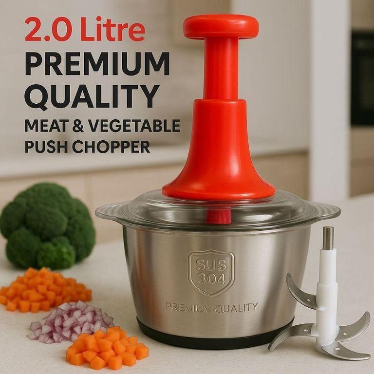2L Manual Food Chopper – Stainless Steel Push Vegetable & Nut Chopper
