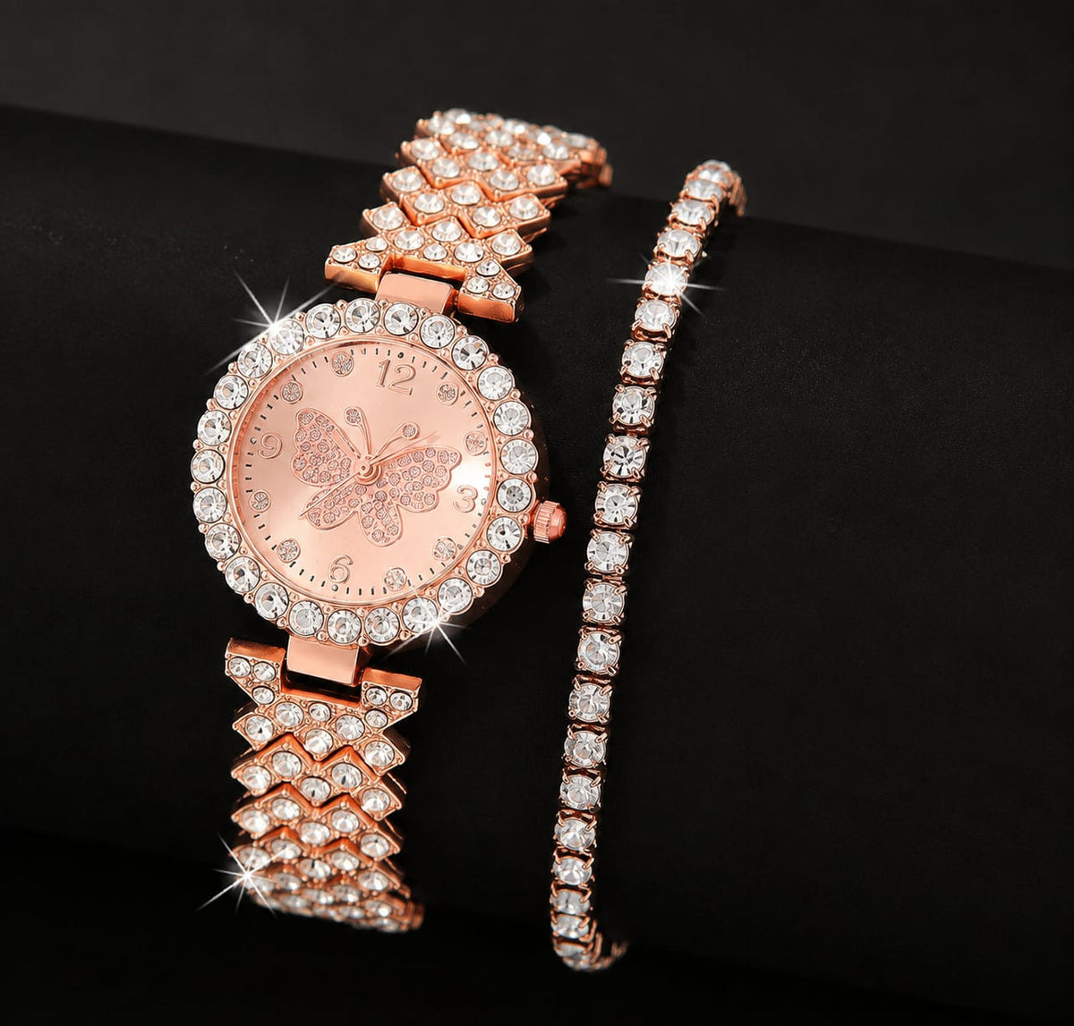 Women’s Butterfly Quartz Watch & Bracelet Set – Elegant Golden Fashion Accessories