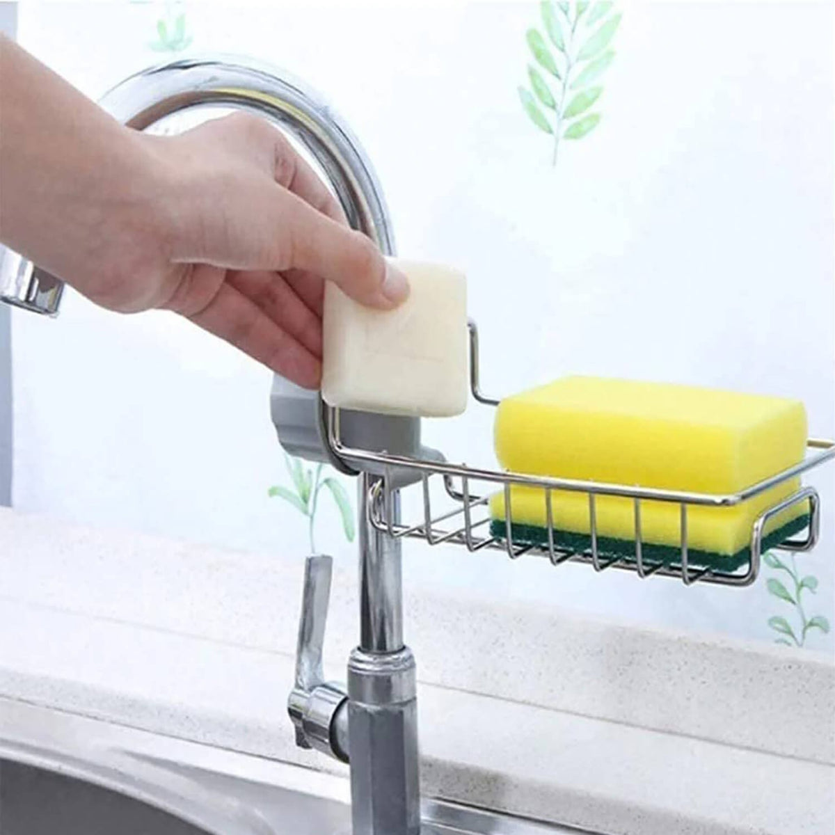 Stainless Steel Sink Faucet Organizer – Kitchen Sponge Holder & Soap Rack